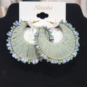 🔹️Natasha🔹️ Couture Aqua and Gray Beaded Hoop Earrings